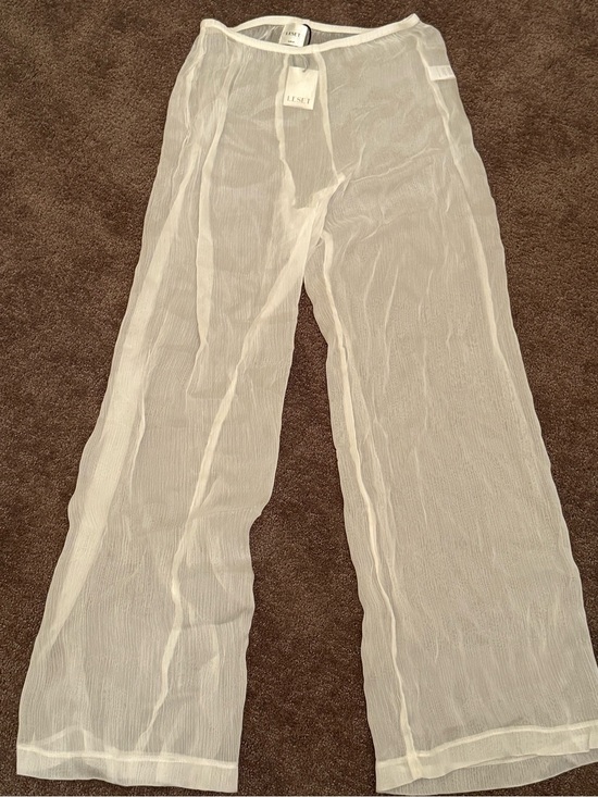 LESET Pants - LESET Sheer White Wide-Leg Mesh Pants